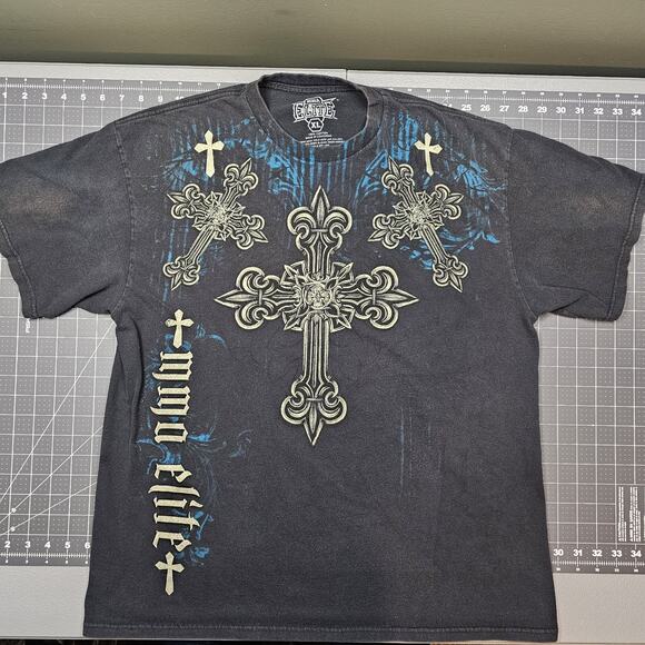 MMA Elite Tshirt XL Cross Grunge Fighting Streetwear Y2K Biker Goth Affliction - Picture 1 of 11